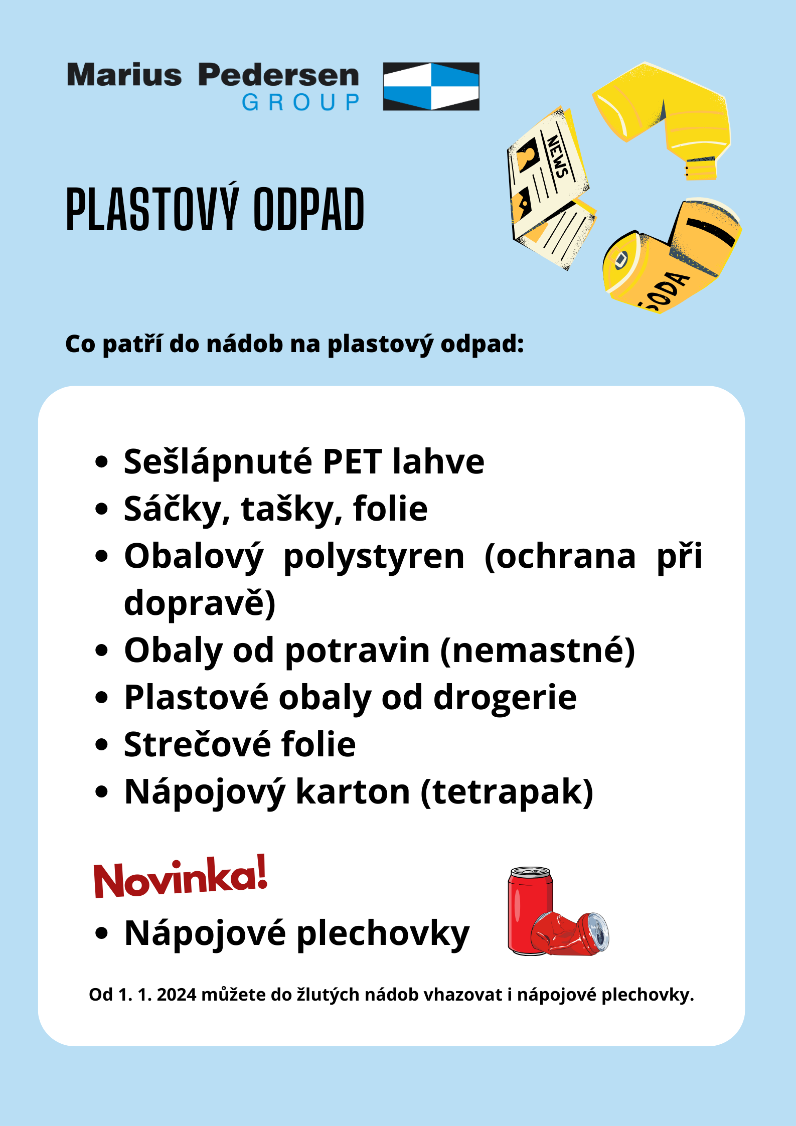 Informace - Plechovky házejte do plastu (žluté kontejnery)